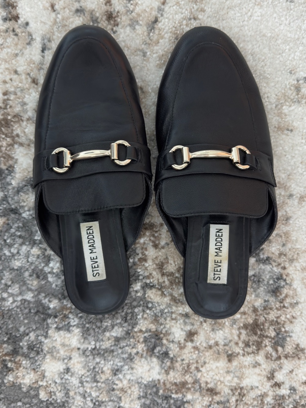 Steve Madden Black Leather Slip-On Bit Mules